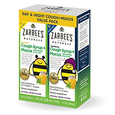Zarbee's Naturals Children's Cough Syrup + Mucus with Dark Honey & Ivy Leaf Daytime & Nighttime, Natural Grape Flavor, 4 oz Bottles (Value Twin Pack), Only $9.73