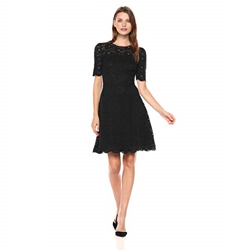 Lark & Ro Women's Half Sleeve Lace Crewneck Fit and Flare Dress, Only $49.00, free shipping