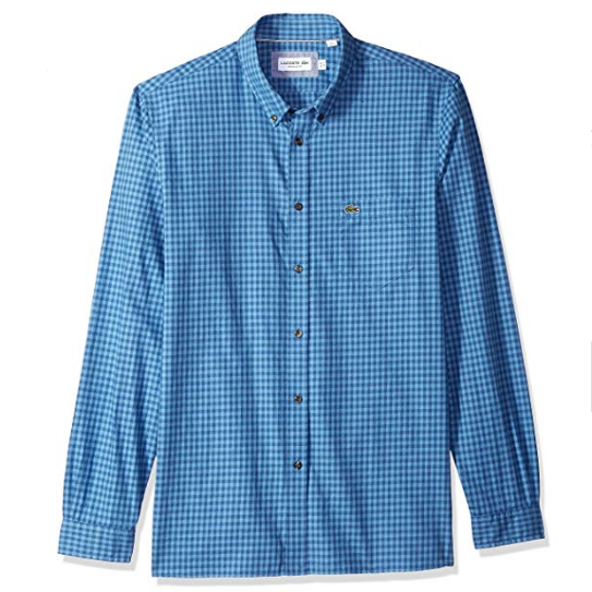 Lacoste Men's Long Sleeve Reg Fit Checkbox Casual Button Down $43.42，free shipping