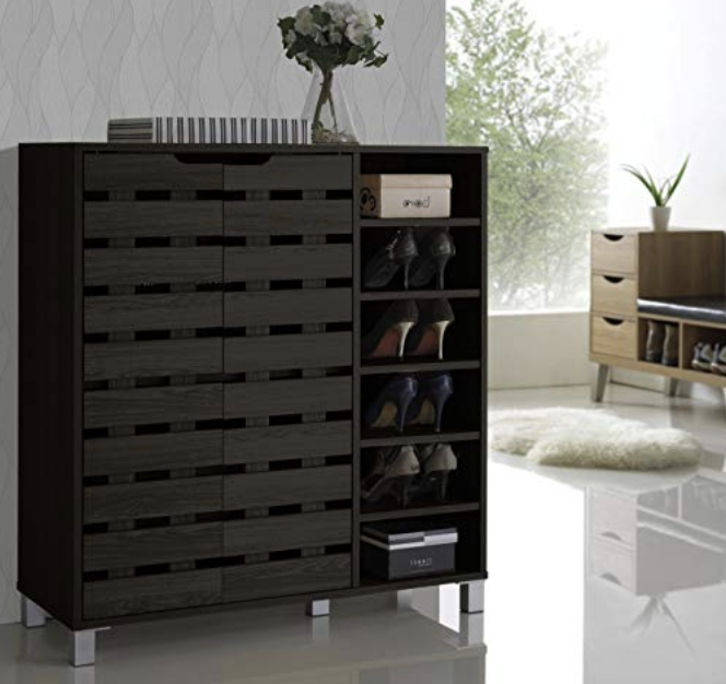 Baxton Studio Shirley Modern & Contemporary Wood 2-Door Shoe Cabinet with Open Shelves, Dark Brown only $116.66