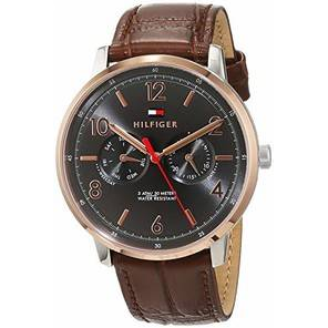 Tommy Hilfiger Men's Sophisticated Sport Stainless Steel Quartz Watch with Leather Calfskin Strap, Brown, 0.75 1791357 $69.99，free shipping