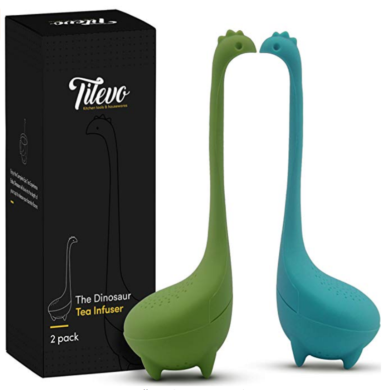 Tilevo Tea Infuser Set of 2 - Dinosaur Loose Leaf Tea Infusers with Long Handle Neck & Cute Ball Body Lake Monster Silicone Tea Strainer & Steeper with Gift Box $8.48