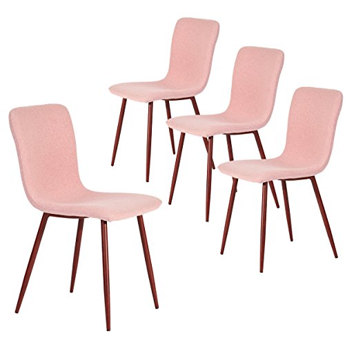 Coavas Set of 4 Dining Side Chairs Fabric Cushion Kitchen Chairs with Sturdy Metal Legs for Dining Room, Pink, Only $158.75