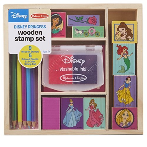 Melissa & Doug Wooden Stamp Set Disney Princesses, Arts & Crafts, Sturdy Wooden Storage Box, Washable Ink, 17 Pieces, 8.75