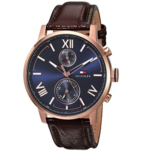 Tommy Hilfiger Men's 'ALDEN' Quartz Stainless Steel and Leather Casual Watch, Color:Brown (Model: 1791308), Only $58.22, You Save $76.78(57%)