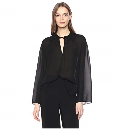 Theory Women's Long Sleeve TIE Neck Sailor TOP, Black S, Only $79.05, You Save $265.95(77%)