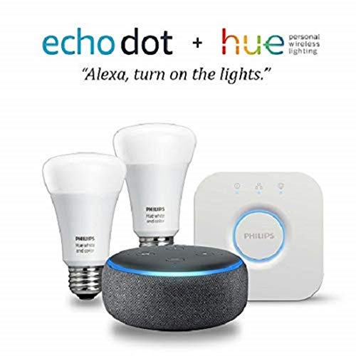 Echo Dot (3rd Gen) - Charcoal with Philips Hue White and Color Smart Light Bulb Starter Kit, Only $89.99, You Save $109.99(55%)