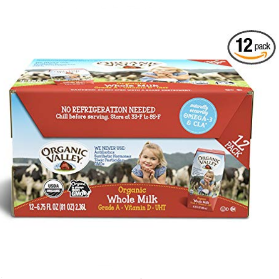 Organic Valley 有機全脂牛奶12盒x6.75oz，點擊Coupon后僅售$12.79，免運費
