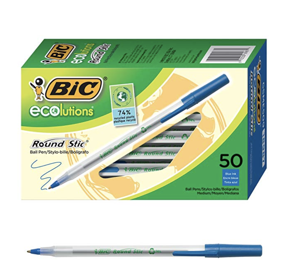 BIC Ecolutions Round Stic Ballpoint Pen, Medium Point (1.0mm), Blue, 50-Count, Only $4.99