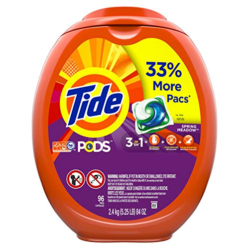 Tide PODS Laundry Detergent Liquid Pacs, Spring Meadow Scent, HE Compatible, 96 Count per pack, 77 Oz (Packaging May Vary), Only $17.37