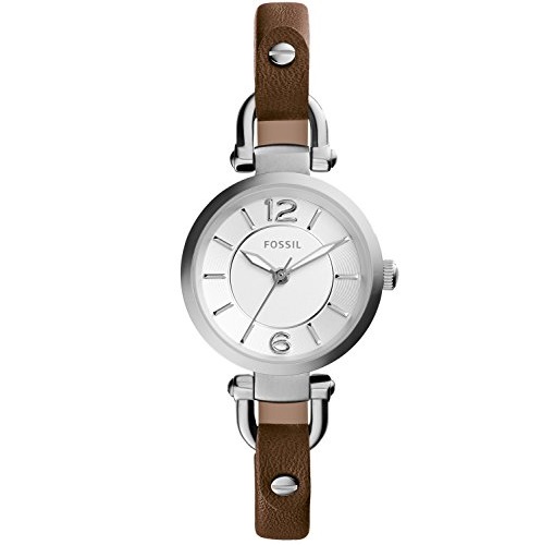 Fossil Women's Mini Georgia Quartz Stainless Steel and Leather Casual Watch, Color: Silver, Brown (Model: ES3861), Only $56.98, You Save $48.02(46%)