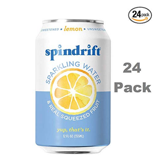 Spindrift Sparkling Water, Lemon Flavored, Made with Real Squeezed Fruit, 12 Fluid Ounce Cans, Pack of 24 (Only 3 Calories per Seltzer Water Can) $13.66，free shipping
