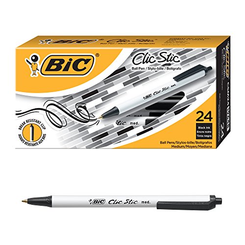 BIC Clic Stic Retractable Ball Pen, Medium Point (1.0mm) Black, 24-Count, Only $3.90, You Save $13.70(78%)