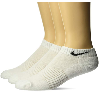 NIKE Unisex Performance Cushion Low Training Socks (3 Pairs), White/Black, Large, Only $6.31
