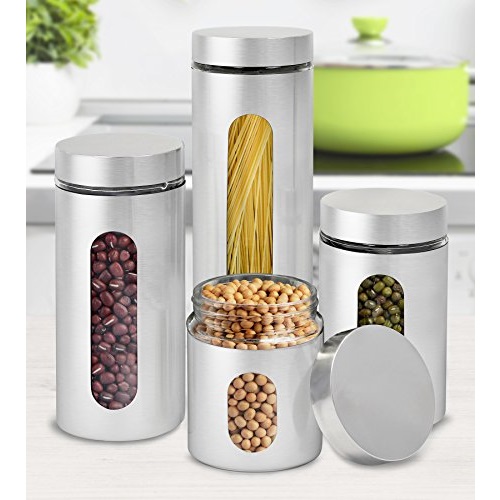 Estilo 4 piece glass and stainless steel canisters with window, Only $15.22 after clipping coupon