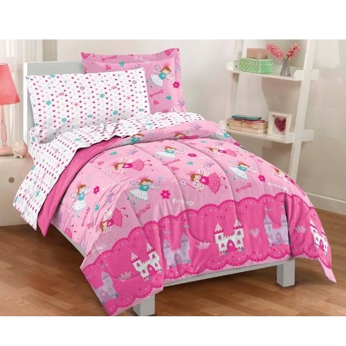 Dream Factory Magical Princess Ultra Soft Microfiber Girls Comforter Set, Pink, Twin, Only $28.99