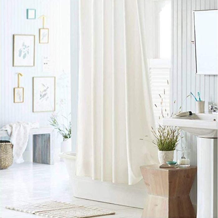 LiBa Fabric Shower Curtain Waterproof/Water-Repellent & Mildew Resistant, Non Toxic, 72x72 - White $5.99