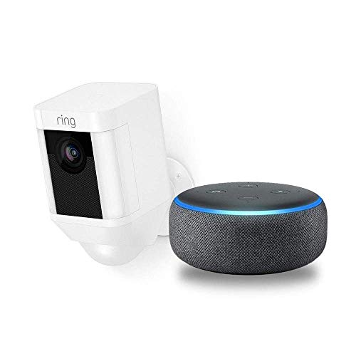 Ring Spotlight Cam Battery HD Security Camera with Built Two-Way Talk and a Siren Alarm - White with Echo Dot (3rd Gen) - Charcoal, Only $169.00,