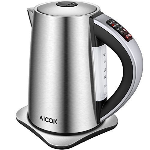 Electric Kettle Temperature Control, AICOK Stainless Steel Tea Kettle with Variable Temp, Cordless Electric Water Kettle with 1500W SpeedBoil, 1.7-Liter Boiler, Only $19.49 after discount
