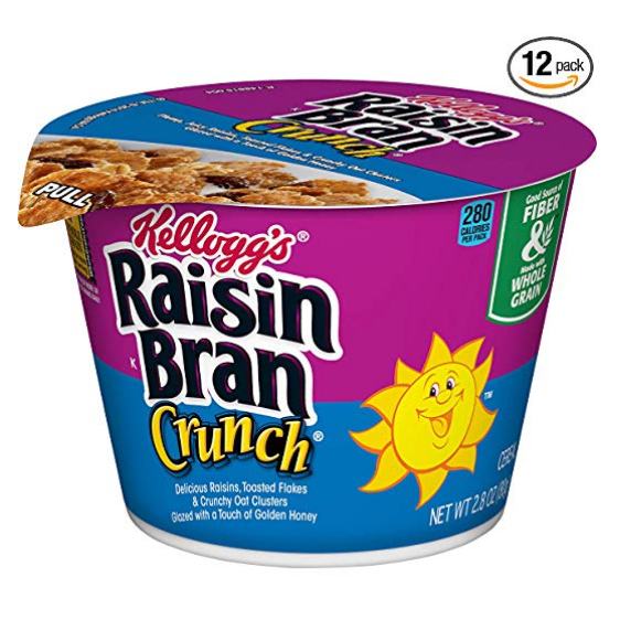 Kellogg's Raisin Bran Crunch, Breakfast Cereal in a Cup, Original, Good Source of Fiber, Bulk Size, 2.8 oz(Pack of 12) $9.16