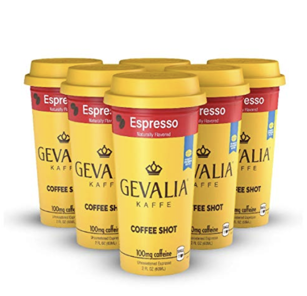 Ready to Drink, Bottled Gevalia Coffee Shots - 100mg Caffeine, Espresso, Premium coffee energy boost in a ready-to-drink 2-ounce shot, 6 pack only $10.78
