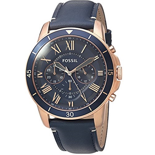 Fossil Men's Grant Sport Quartz Stainless Steel and leather Dress Watch Color: Rose gold, Navy (Model: FS5237), Only $59.60
