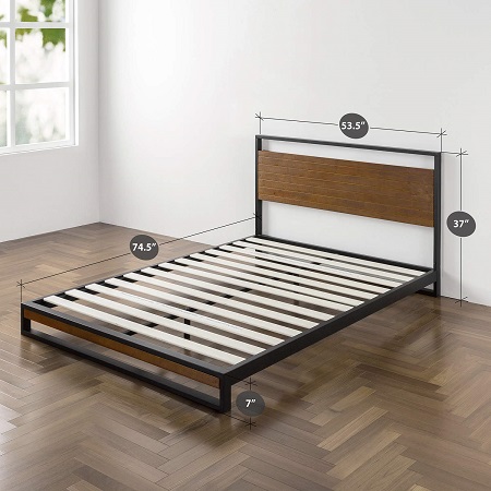 Zinus Ironline Metal and Wood Platform Bed with Headboard/Box Spring Optional/Wood Slat Support, Full, Only $171.94, free shipping