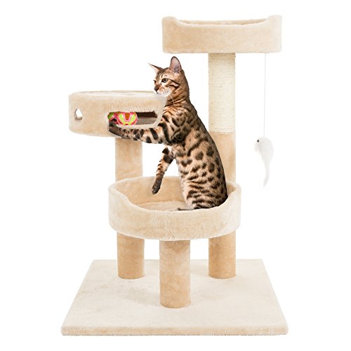 PETMAKER Cat Tree 3 Tier 2 Hanging Toys A 3 Ball Play Area and Scratching Post, 27.5