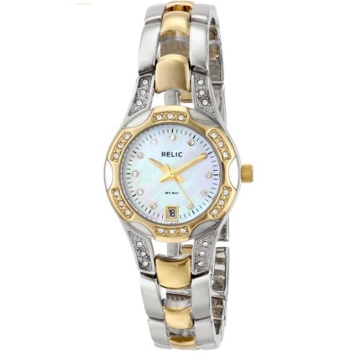 僅限今日！速搶！！Relic 女士ZR11761珍珠母貝錶盤水晶雙色石英腕錶，原價$70.00，現僅售$29.00，免運費！