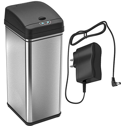 iTouchless Sensor Trash Can with AC Adapter Battery-Free Automatic Bin with Odor Filter, for Kitchen and Office, 13 Gallon, Stainless Steel with Black Lid, Only $45.29