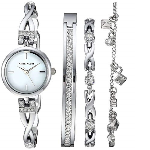 Anne Klein Women's  Swarovski Crystal Accented Silver-Tone Watch and Bracelet Set, Only $66.996