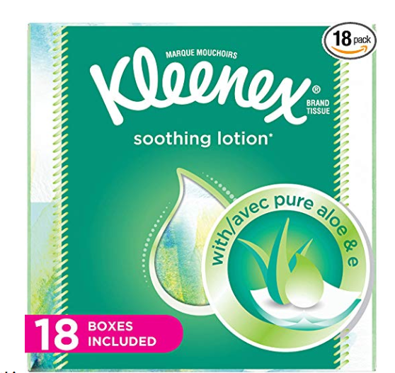 Kleenex Lotion Facial Tissues with Aloe & Vitamin E, Cube Box, 75 Count per Cube Box, Pack of 18, Only $22.49, You Save $5.50(20%)