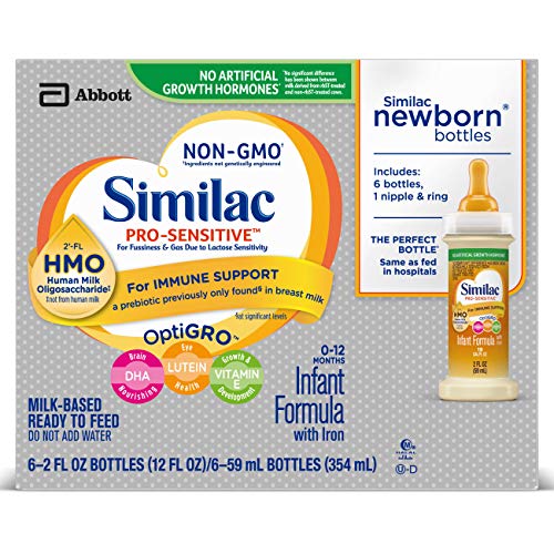 Similac Pro-Sensitive Non-GMO Infant Formula with Iron, with 2'-FL HMO, Ready-to-feed Newborn Bottles, For Immune Support, Baby Formula, 2 fl oz bottles (48 bottles)  $29.63
