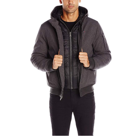 Tommy Hilfiger Men's Soft Shell Fashion Bomber with Contrast Bib and Hood $43.41, free shipping