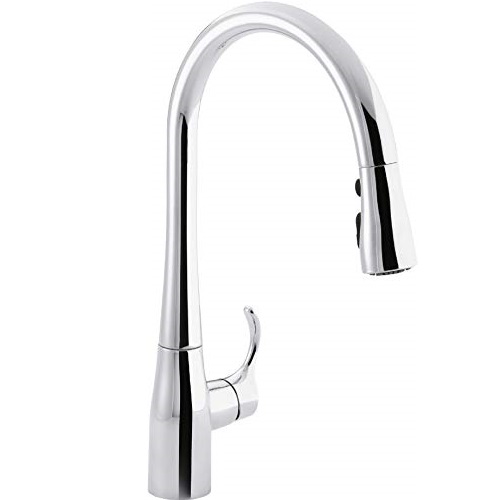 KOHLER K-596-CP Simplice High-Arch Single-Hole or Three-Hole, Single Handle, Pull-Down Sprayer Kitchen Faucet, Polished Chrome with 3-function Spray Head, Sweep Spray and Docking Spray, Only $167.99
