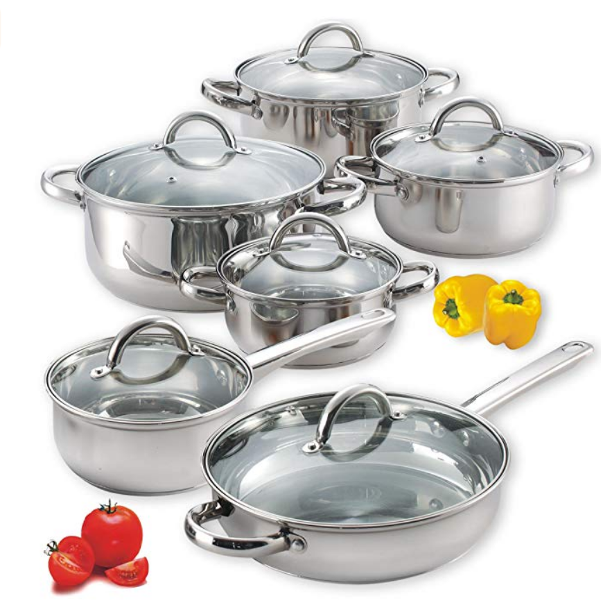 Cook N Home NC-00250 12-Piece Stainless Steel Cookware Set Silver $43.37，free shipping