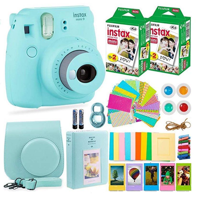 Fujifilm Instax Mini 9 Instant Camera + Fuji Instant Film (40 Sheets) + Accessories Bundle - Carrying Case, Color Filters, Photo Albums, Assorted Frames, Selfie Lens plus more $99.95，free shipping