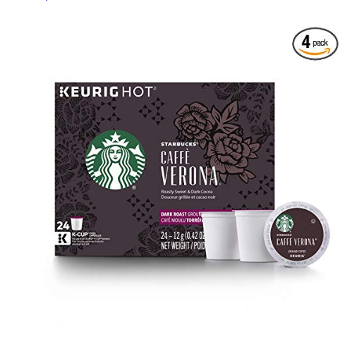 Starbucks Caffè Verona Dark Roast Single Cup Coffee for Keurig Brewers, 4 Boxes of 24 (96 Total K-Cup pods) $45.18，free shipping
