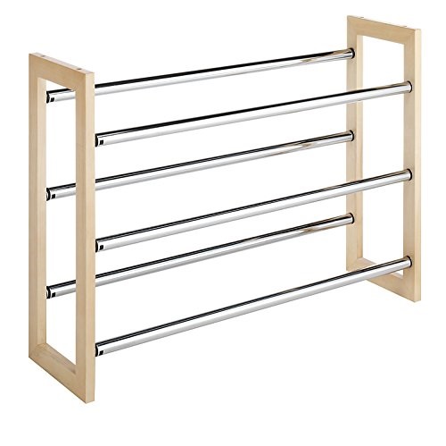 Whitmor 3 Tier Expandable Shoe Rack -Stackable - Natural Wood and Chrome, Only $12.99