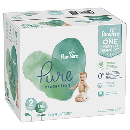 Size 2, 186 Count - Pampers Pure Disposable Baby Diapers, Hypoallergenic and Fragrance Free Protection, ONE Month Supply, Only $22.08