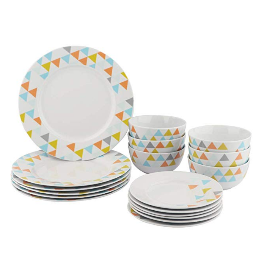 AmazonBasics 彩色陶瓷餐具18件套，現僅售$20.99