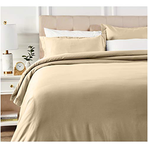AmazonBasics 400 Thread Count Cotton Duvet Cover Set with Sateen Finish - Full/Queen, Beige, Only $16.09