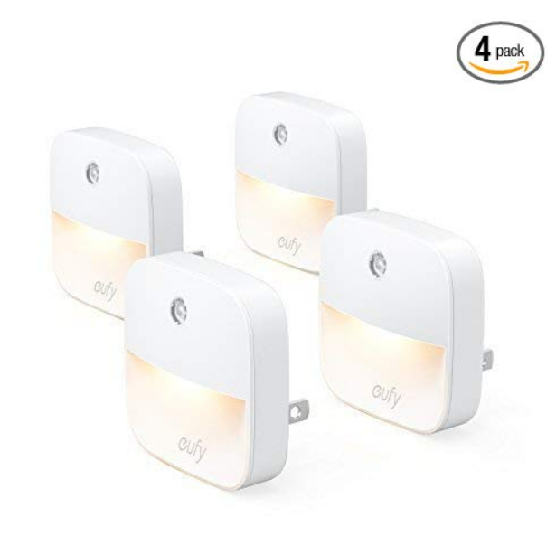 eufy Lumi Plug-In Night Light, Warm White LED Nightlight, Dusk-To-Dawn Sensor, Bedroom, Bathroom, Kitchen, Hallway, Stairs, Energy Efficient, Compact, 4-pack $11.99