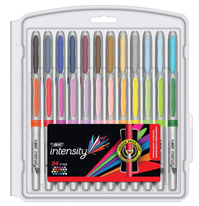 BIC Intensity Fashion Permanent Markers, Fine Point, Assorted Colors, 24-Count (packaging may vary) only $4.00