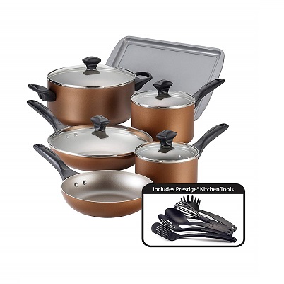 Farberware Dishwasher Safe Nonstick Aluminum 15-Piece Cookware Set, Copper, Only $39.99, free shipping