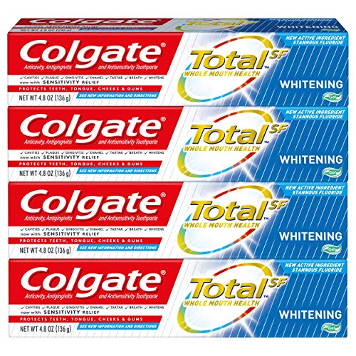 Colgate Total Whitening Toothpaste Gel with Stannous Fluoride and Zinc, Multi Benefit Toothpaste with Sensitivity Relief and Cavity Protection - 4.8 ounce (4 Pack), Only $9.50