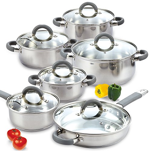 Cook N Home 02410 Stainless Steel 12-Piece Cookware Set, Silver, Only $45.97, free shipping