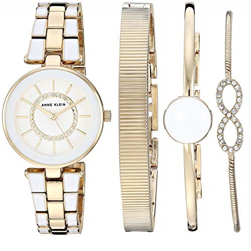 Anne Klein Women's AK/3286WTST Swarovski Crystal Accented Gold-Tone and White Watch and Bracelet Set, Only $49.99, free shipping