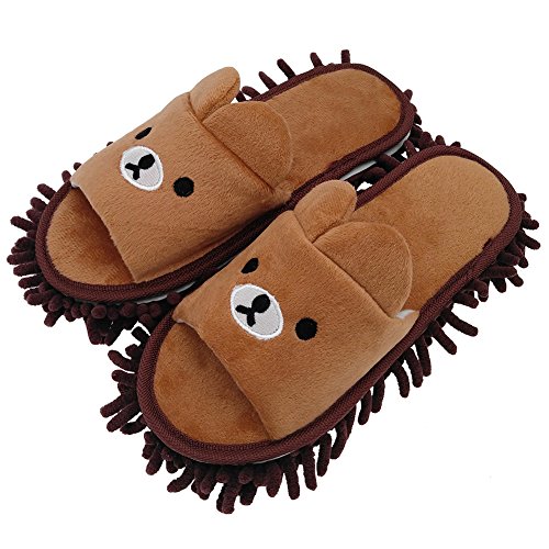 Selric [Bear Image] Super Chenille Microfiber Washable Mop Slippers Shoes for Women, Floor Dust Dirt Hair Cleaner, Multi-sizes & Multi-Colors Available 8 2/3