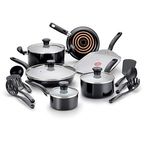 T-fal C921SG Initiatives Ceramic Nonstick Dishwasher Safe Oven Safe Healthy PTFE-PFOA-Cadmium Free Cookware Set, 16-Piece, Black, only$54.78, free shipping